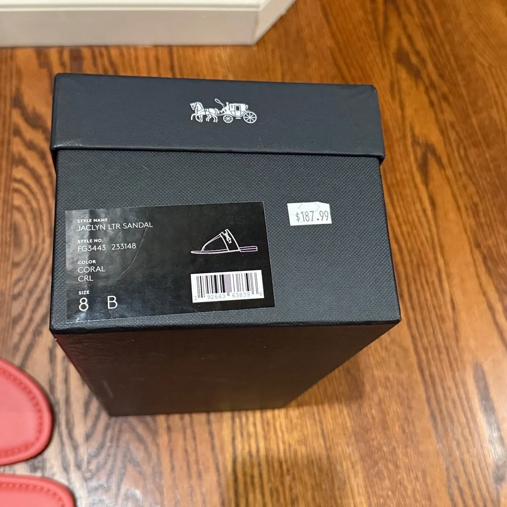 Coach coral Sandals with Gold Chain Accent. Jaclyn leather sandal size 8 B - Picture 7 of 7